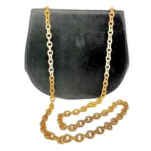 Vintage Salvatore Ferragamo AN 21 4153 Black Leather Gold Chain Crossbody